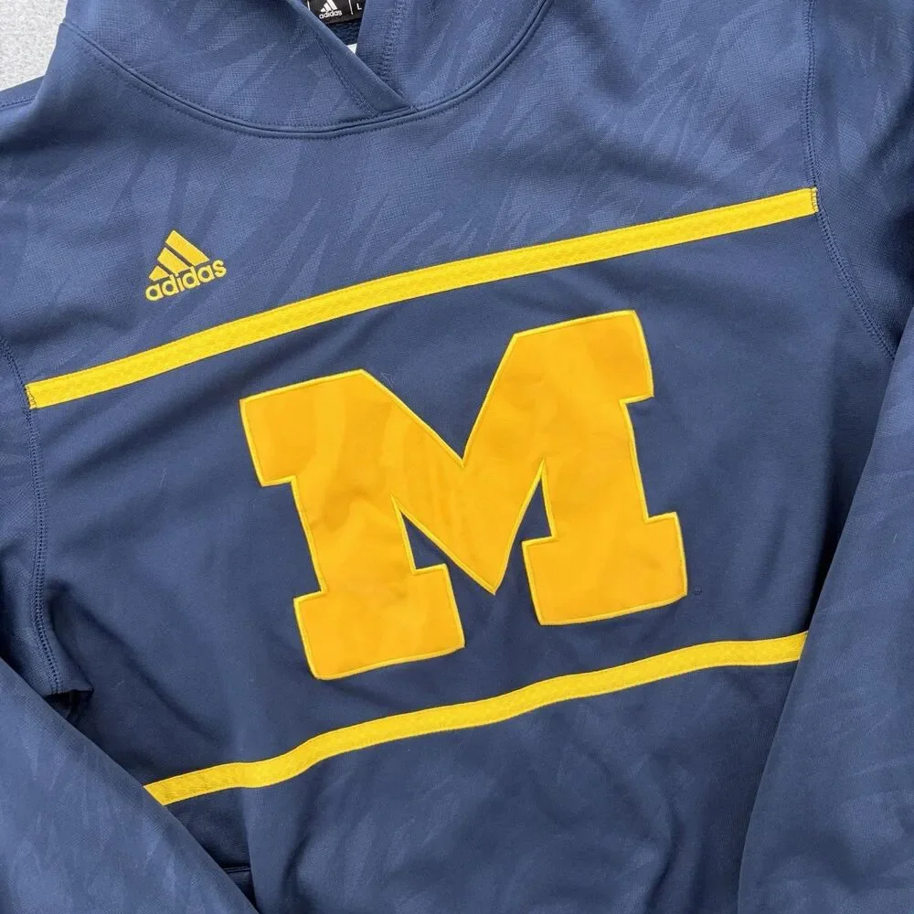 Adidas Michigan Wolverines ClimaWarm Team Issued Hoodie Navy Large NCAA Football